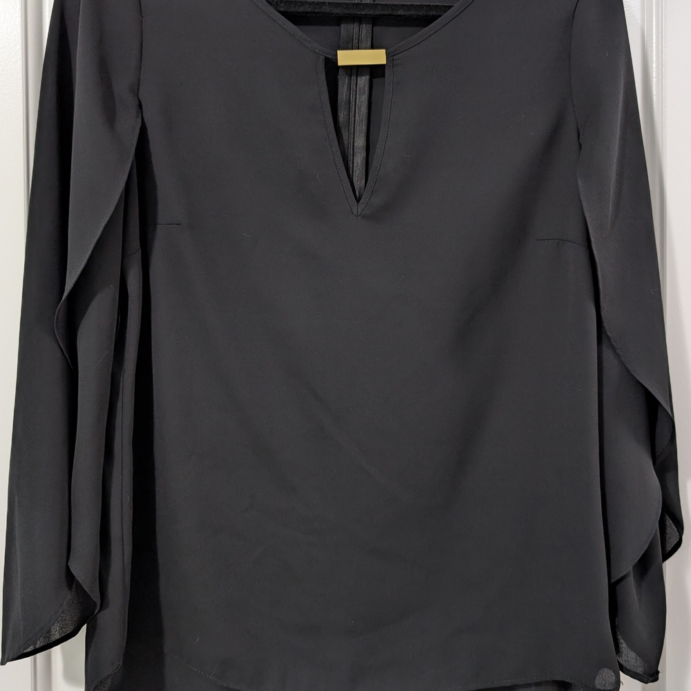INC International Concepts Black Cut Out Long Sleeve Blouse